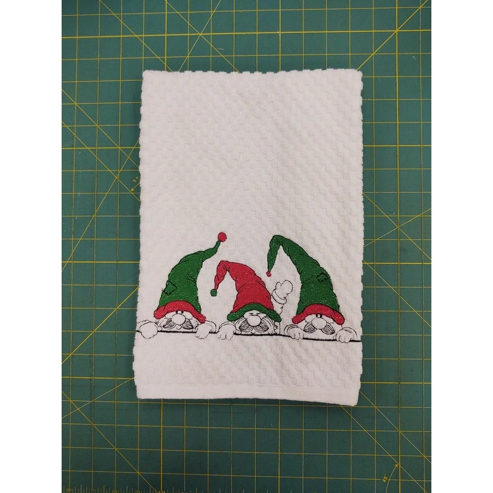 GNOMES Handcrafted Machine Embroidered Kitchen Hand Tea Towel Great Gift Idea!